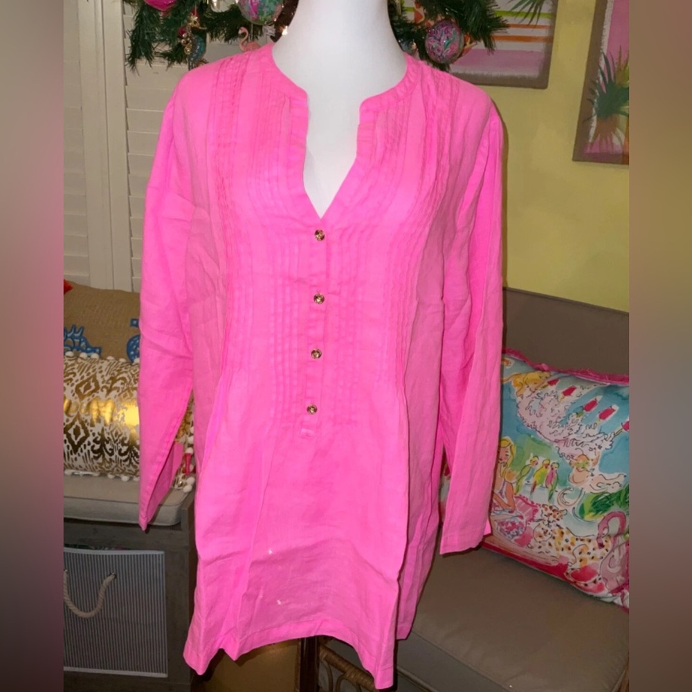 Lilly Pulitzer NWT Sarasota Seacoast Linen Tunic Pink Isle Size XL - Picture 9 of 9